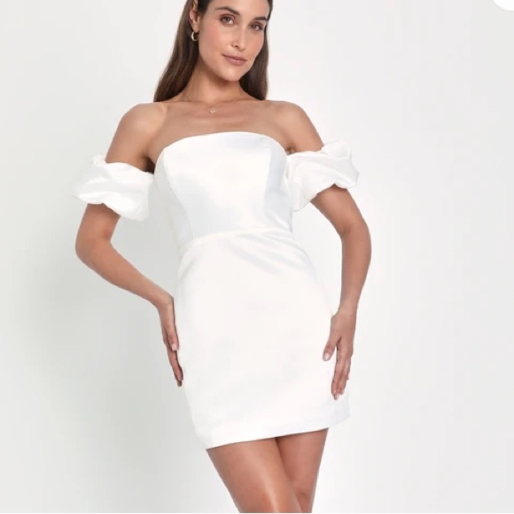 NWT Lulus Significant Sensation White Satin Off The Shoulder Mini Dress XL